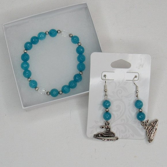 Cruise Ship Jewelry - Women Jewelry Bracelet And Cruise Ship 3D Stainless Silver Charm Earrings